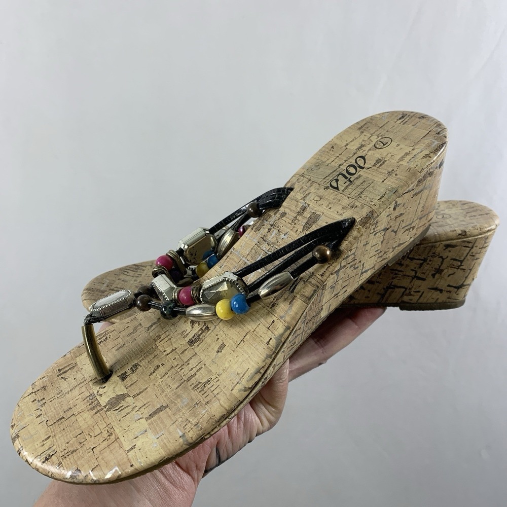 Y2K Womens Beaded Jeweled Wedge Heel Sandals Size 7 Boho Chic Festival Resort